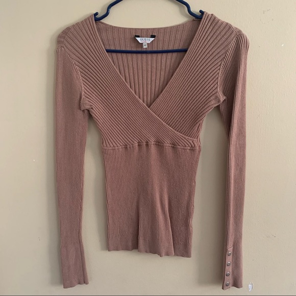 Guess Long Sleeve Wrap V-neck Top - Picture 1 of 6